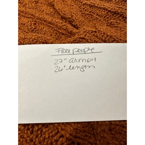 Free People Sweater Womens XS Orange Cotton Cable Knit Pullover‎ V Neck Rib Vent - Picture 8 of 8